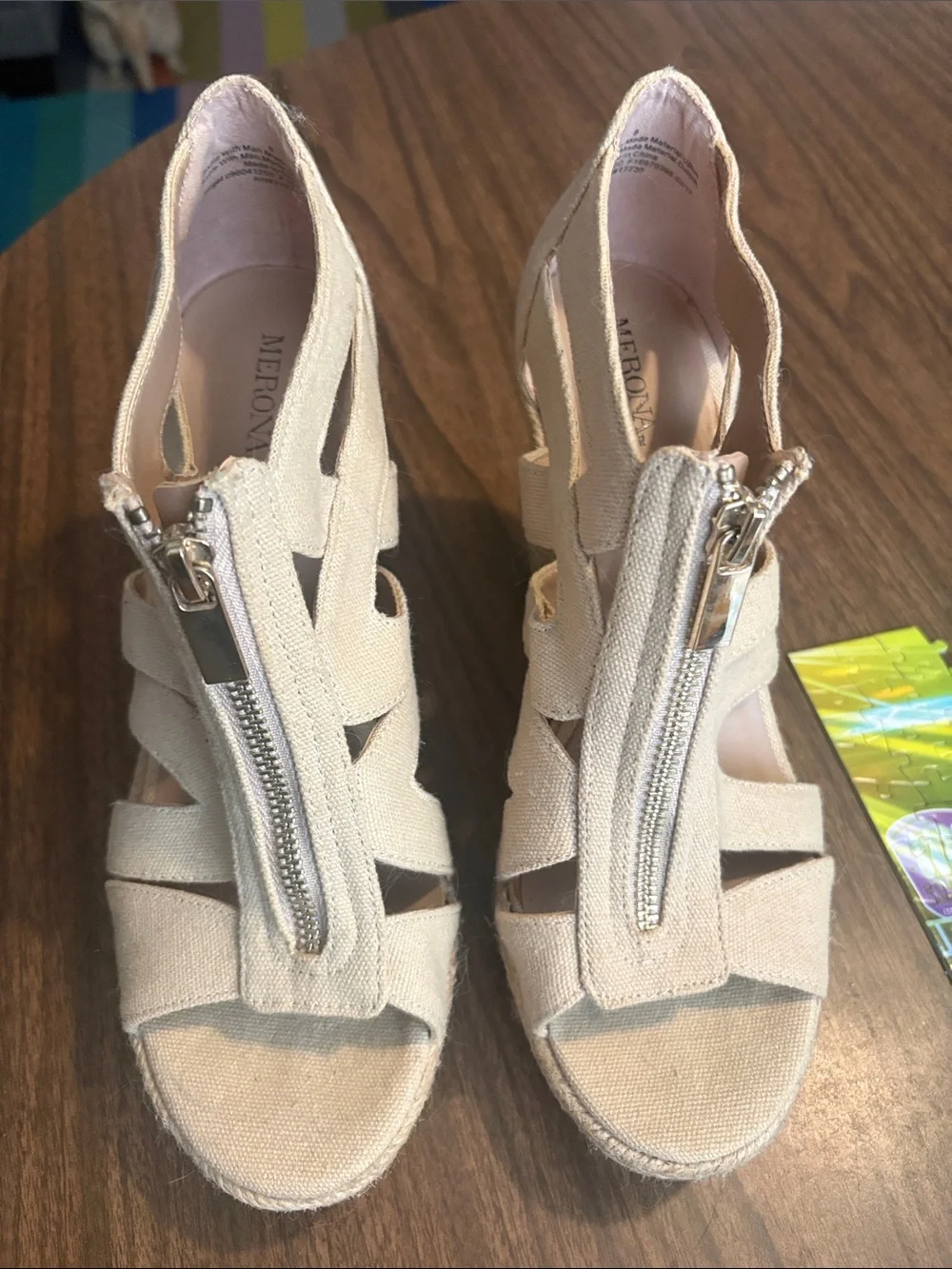 Beige Canvas Size 8 Espadrille Wedge Sandals Merona